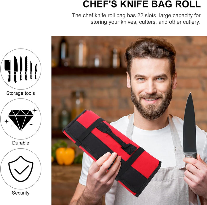 Hemoton Chefs Knife Rolltasche mit 22 Schlitzen, Messer, Besteck, tragbar, für Zuhause, Küchenutensi