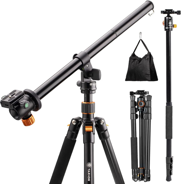 TARION Kamera Stativ mit Transversal Mittelsäule, Aluminium Fotostativ Reisestativ mit 360° Kugelkop