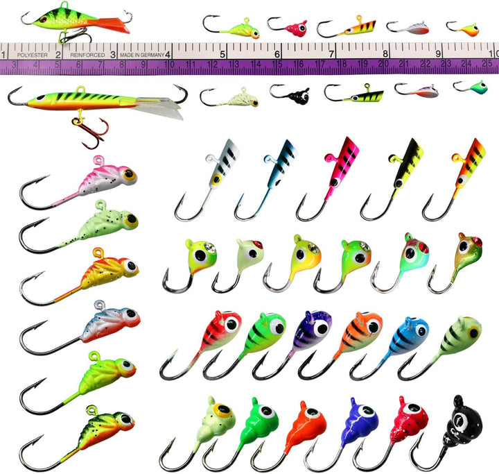 thkfish 31 Stück/50 Stück/Box Eisfischen Jigs Kopf Köder Angelhaken Kit für Winter Angeln Jiggen Zan