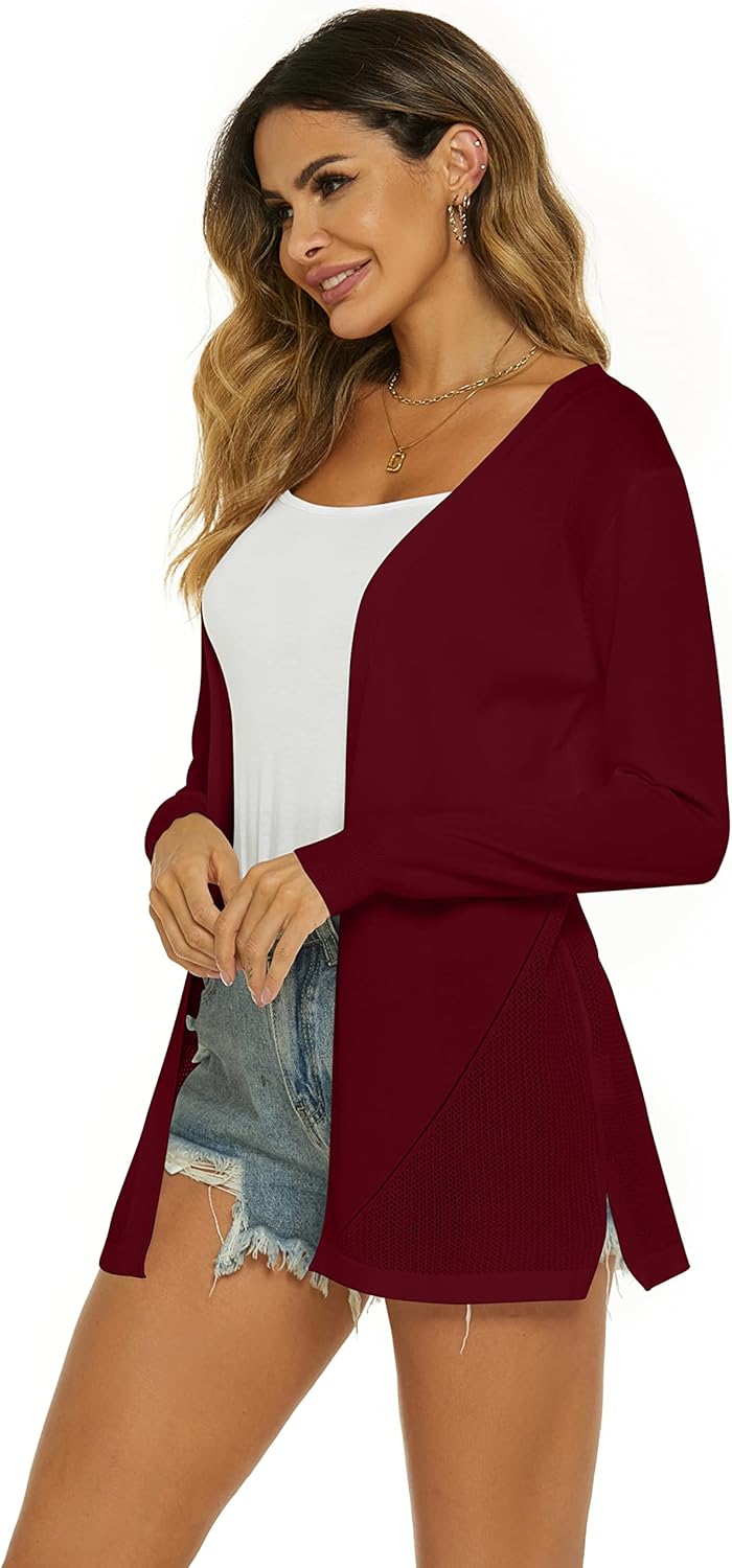 Damen Strickjacke Sommer Cardigan Elegant Lang Jacke Leichte Langarm Offene Strickjacke Sommerjacke