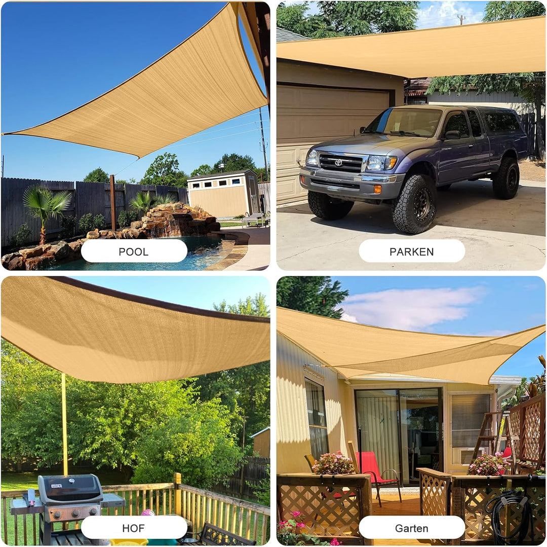 HENG FENG Sonnensegel Rechteckig Quadratisch 4x4m HDPE Sonnenschutz Windschutz Atmungsaktiv mit UV S