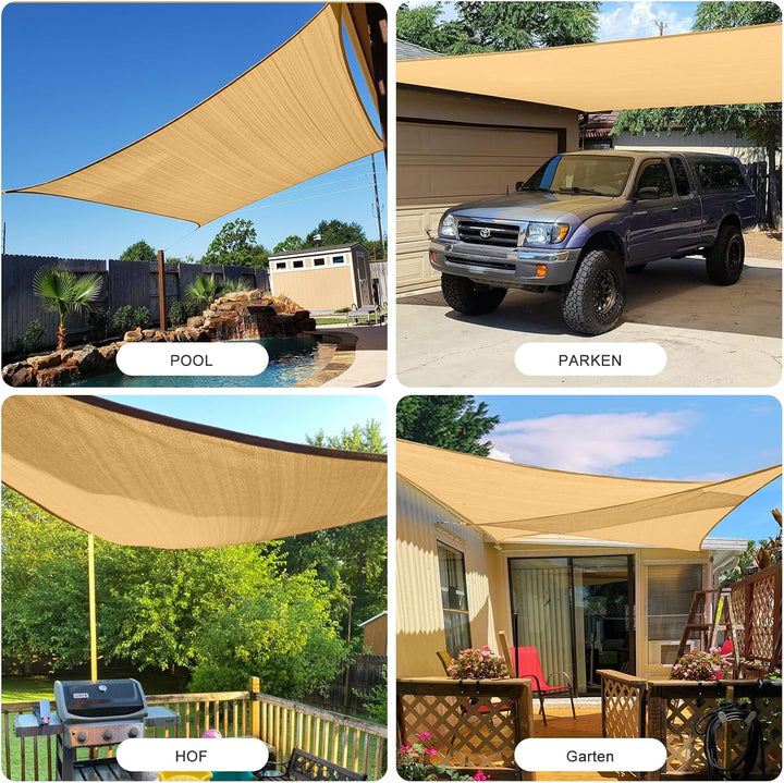 HENG FENG Sonnensegel Rechteckig Quadratisch 4x4m HDPE Sonnenschutz Windschutz Atmungsaktiv mit UV S