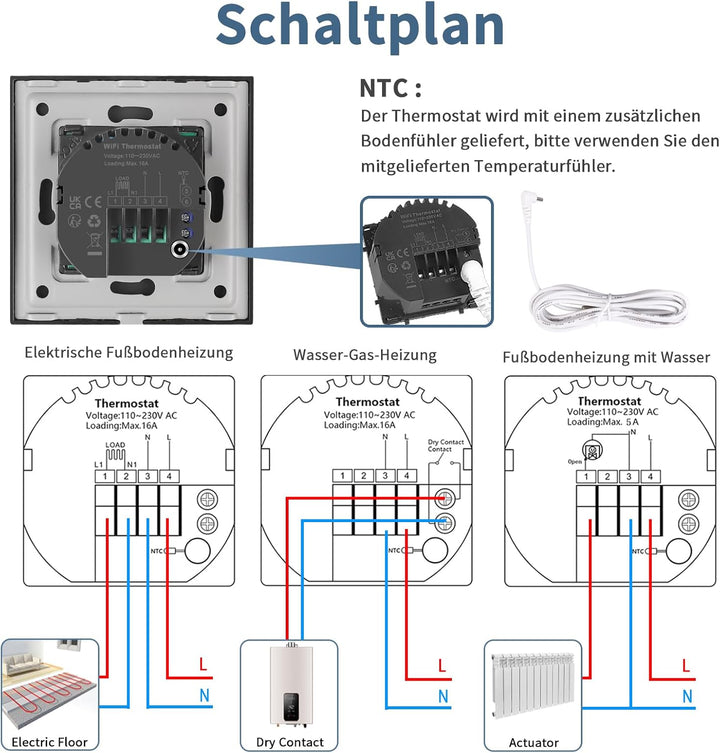 CNBINGO Smart Thermostat Unterputz mit Kristall Glasscheibe WLAN Digital Raumthermostat Kompatibel m