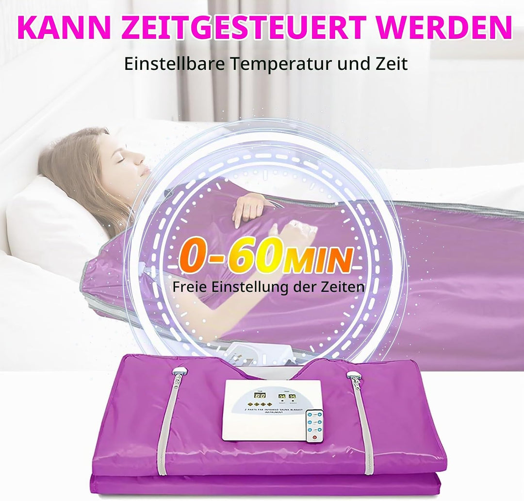 Infrarot Saunadecke, 2 Zone Infrared Sauna Blanket mit Reissverschluss 100 Duschhauben 10 Badebeutel