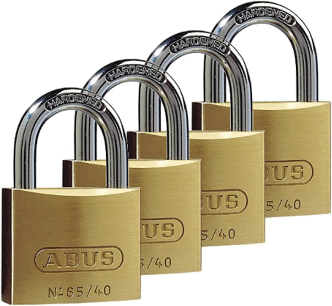 ABUS Vorhängeschloss Messing 65/40-4er Set, gleichschliessend & Zahlenschloss 165/40 - Vorhängeschlo