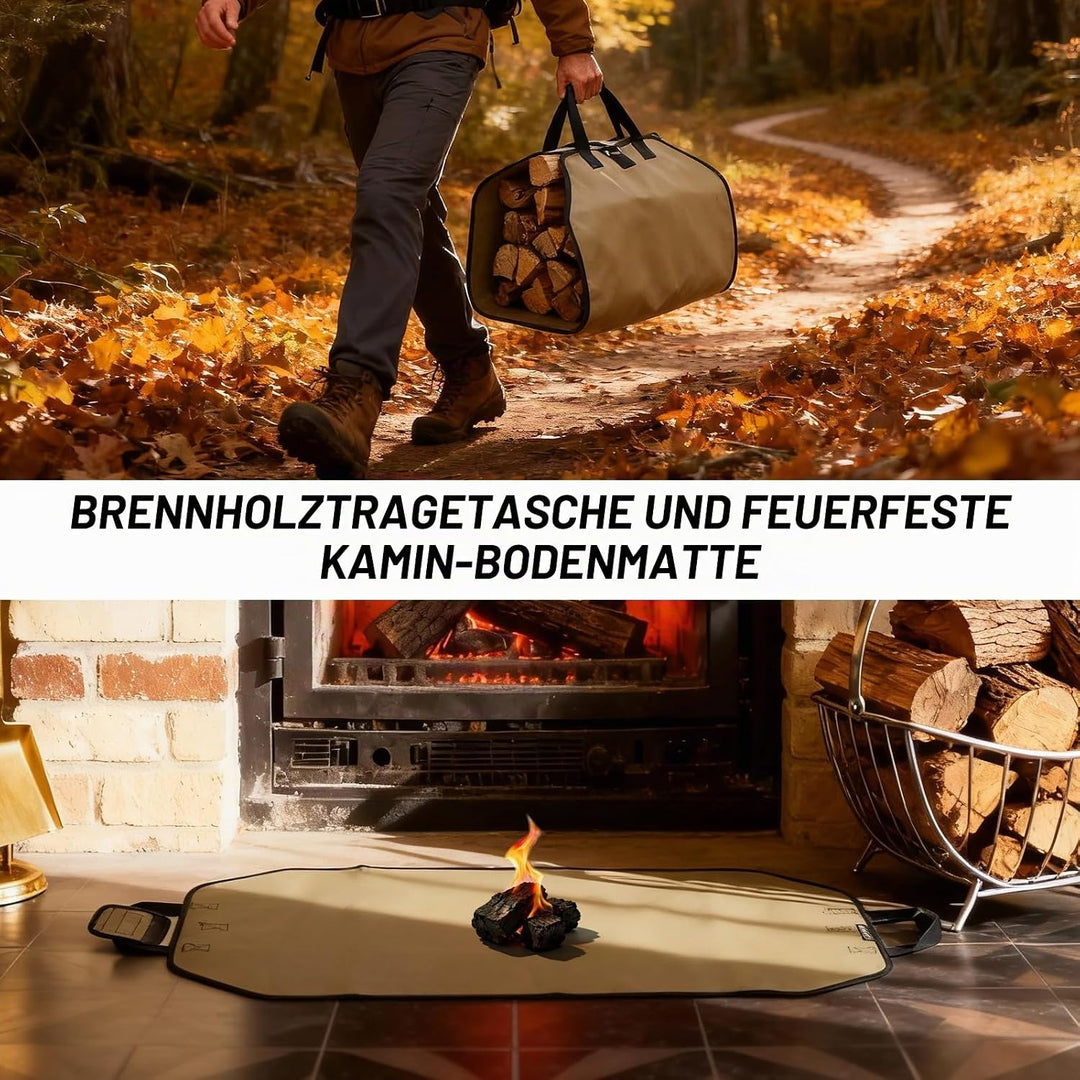 Brennholztasche und feuerfeste Kaminmatte, tolles Geschenk für die Hütte, grosse Brennholz-Tragetasc
