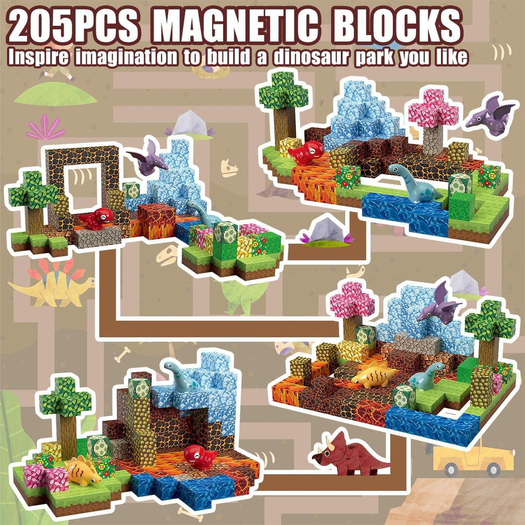 Magnetische Bausteine 205 Stück 2.5CM Dinosaurier Spielzeug Magnetic Building Blocks, Baue 3D Dinosa