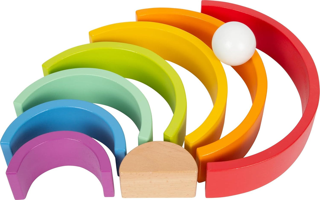 Small Foot Holzbausteine Grosser Regenbogen aus Holz, Stapelspiel für Feinmotorik, ab 12 Monaten, 69