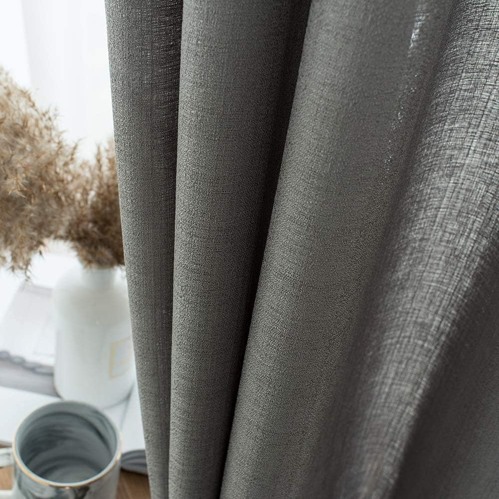 Melodieux Gardinen Grau Transparent Leinen Optik Vorhänge Kurz mit Ösen für Wohnzimmer Schlafzimmer,