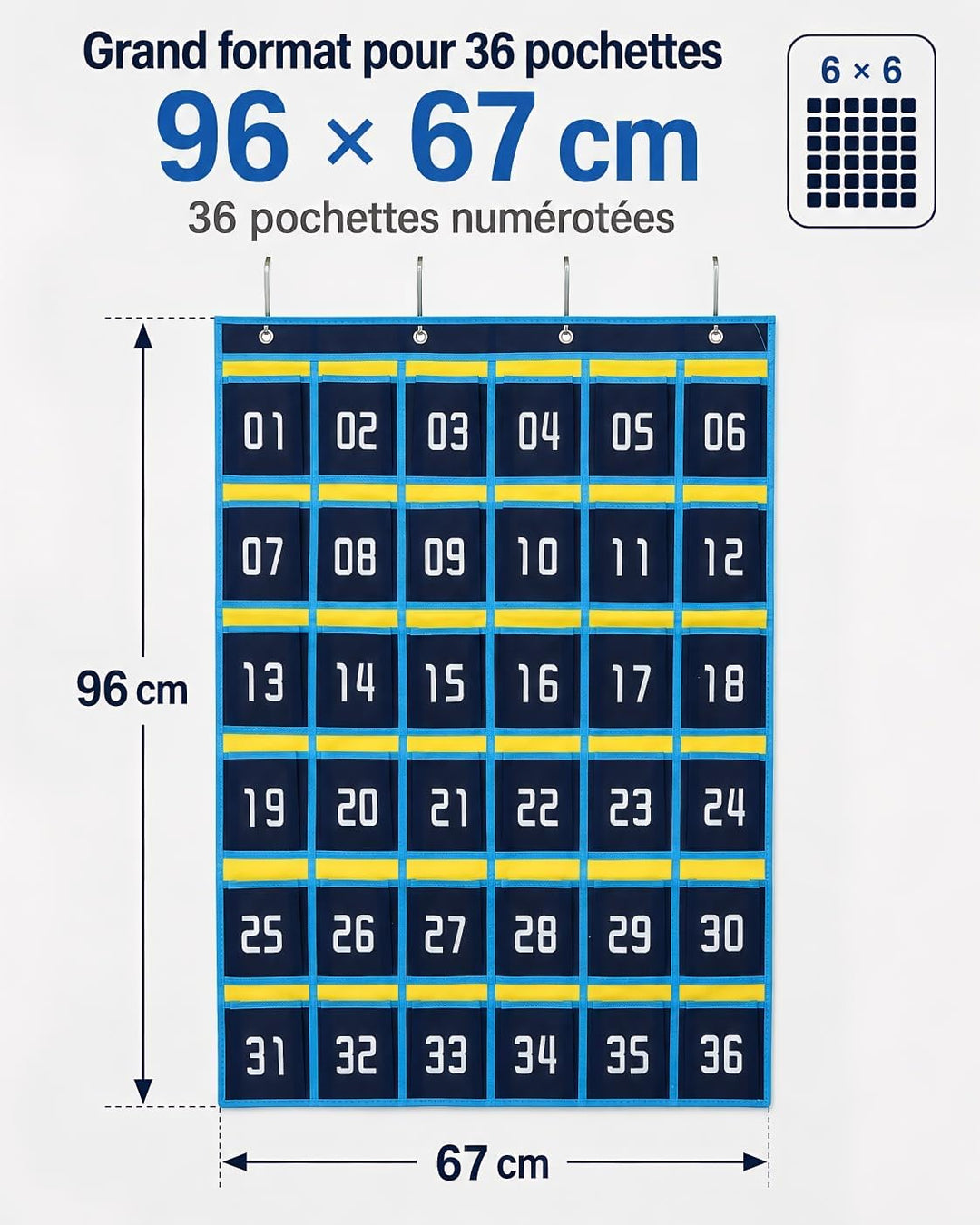 Hemobllo Nummerierte Telefon-Aufbewahrungstasche 37,80 x 26,38 Zoll Vliesstoff 36 Taschen für Klasse