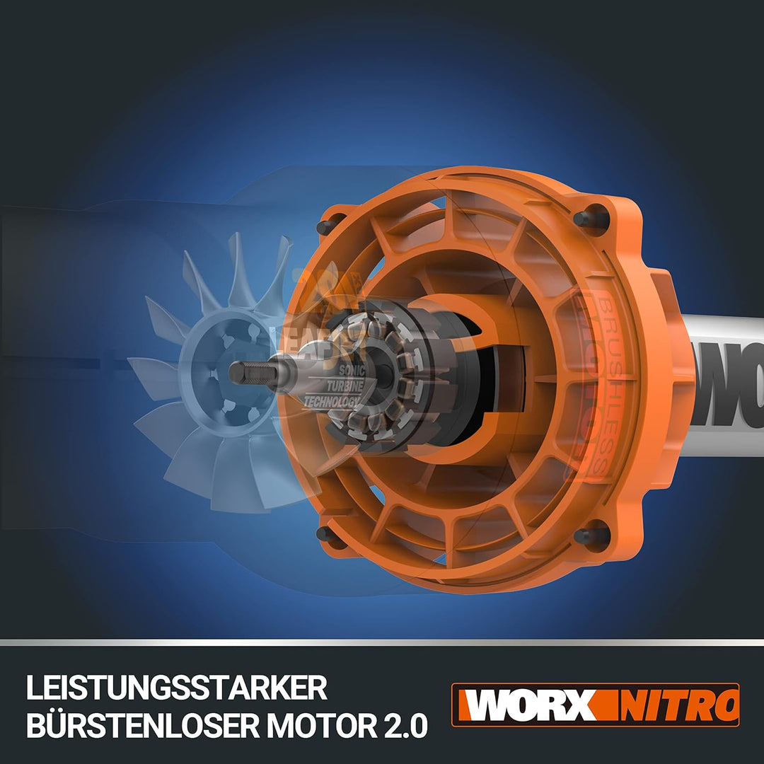 WORX Nitro 40V Akku-Laubbläser WG585E - bürstenloser Motor - 3 Geschwindigkeiten &amp; Turbomodus - 266k