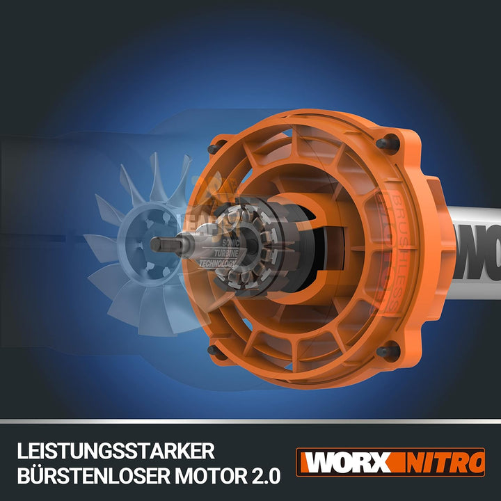 WORX Nitro 40V Akku-Laubbläser WG585E - bürstenloser Motor - 3 Geschwindigkeiten &amp; Turbomodus - 266k