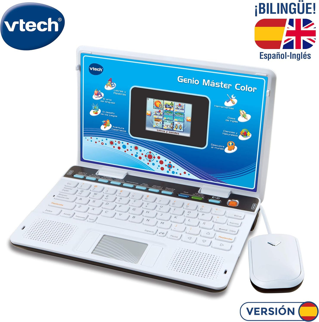 VTech Genio Zweisprachiger Master, Laptop für Kinder, Bildschirm, unterrichtet Vokabeln, Mathematik,