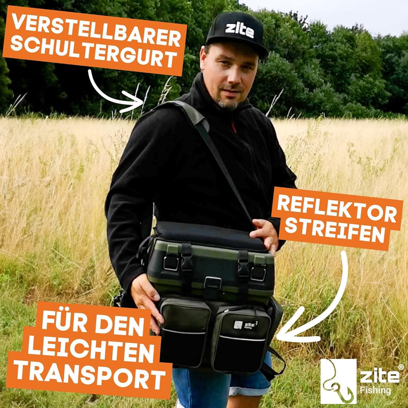 Zite Fishing Multi Angel-Koffer-Rucksack & Sitz-Kiepe in 1 - Inklusive 4 Tackle-Boxen für Angelzubeh