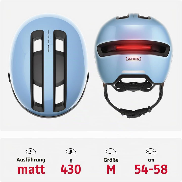 ABUS Stadthelm HUD-Y ACE - stylischer Fahrradhelm mit Visier und magnetischem, aufladbarem LED-Rückl