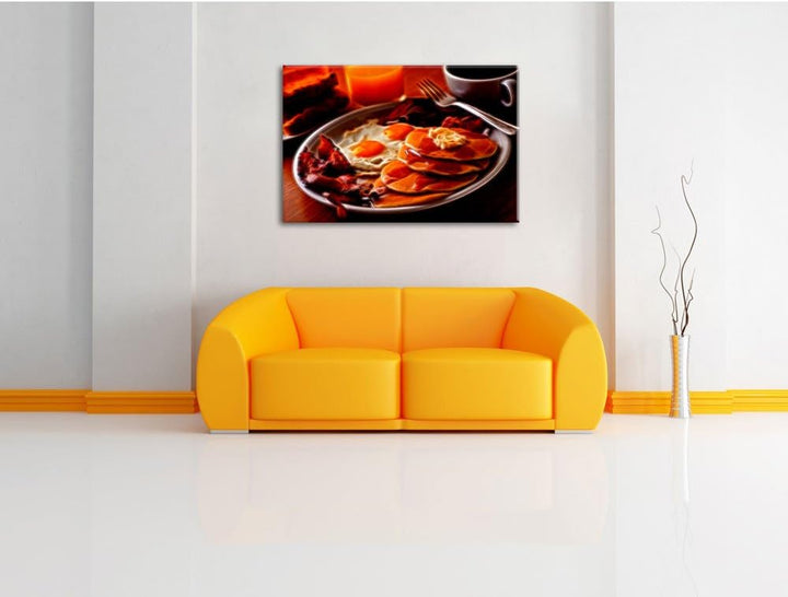 Pixxprint Frühstück / 100x70cm Leinwandbild bespannt auf Holzrahmen/Wandbild Kunstdruck Dekoration,
