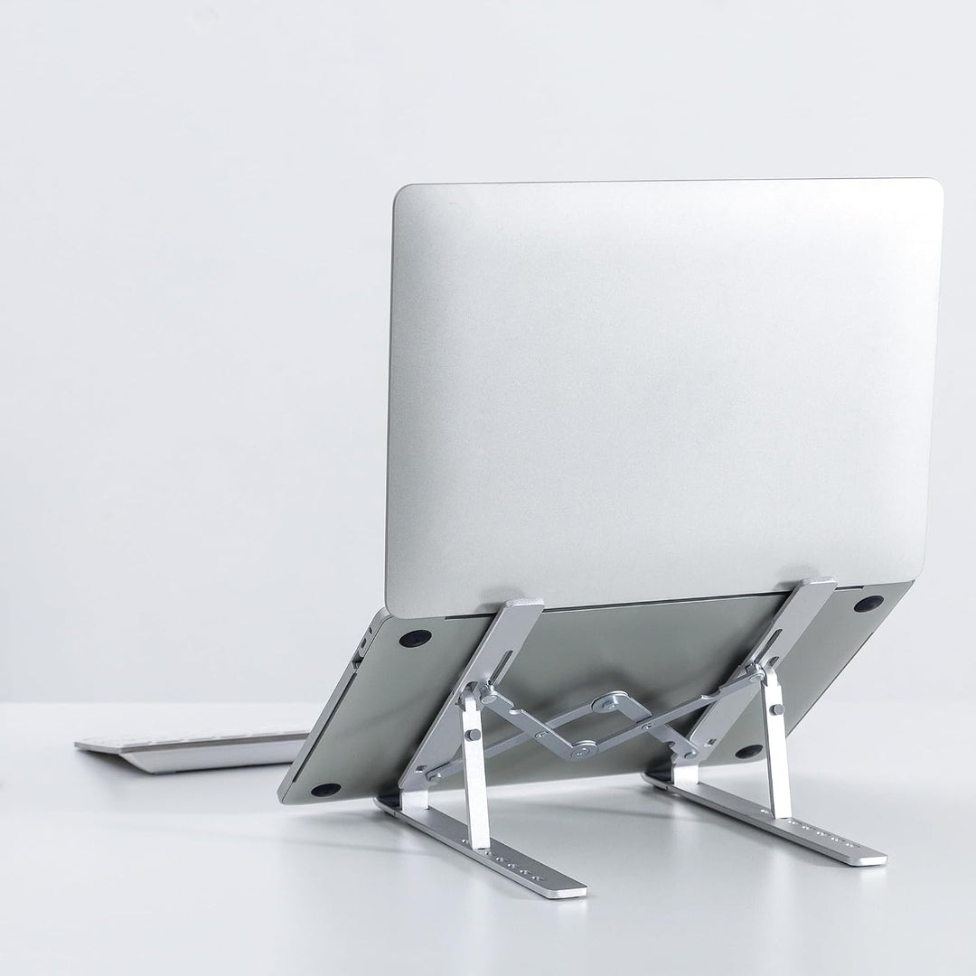 Ergolutions® Mobiler Aluminium Laptopständer - Faltbar, Höhenverstellbar, Universal für alle Geräte,