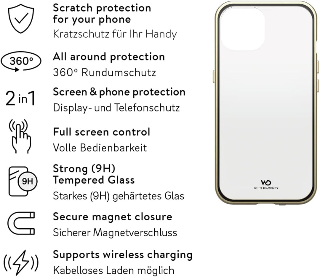 WHITE DIAMONDS - Hülle 360 Grad Glass Case Passend für Apple iPhone 14 Pro I Handyhülle, Durchsichti