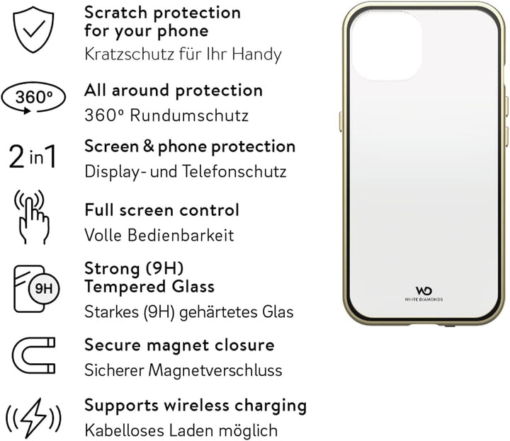WHITE DIAMONDS - Hülle 360 Grad Glass Case Passend für Apple iPhone 14 Pro I Handyhülle, Durchsichti