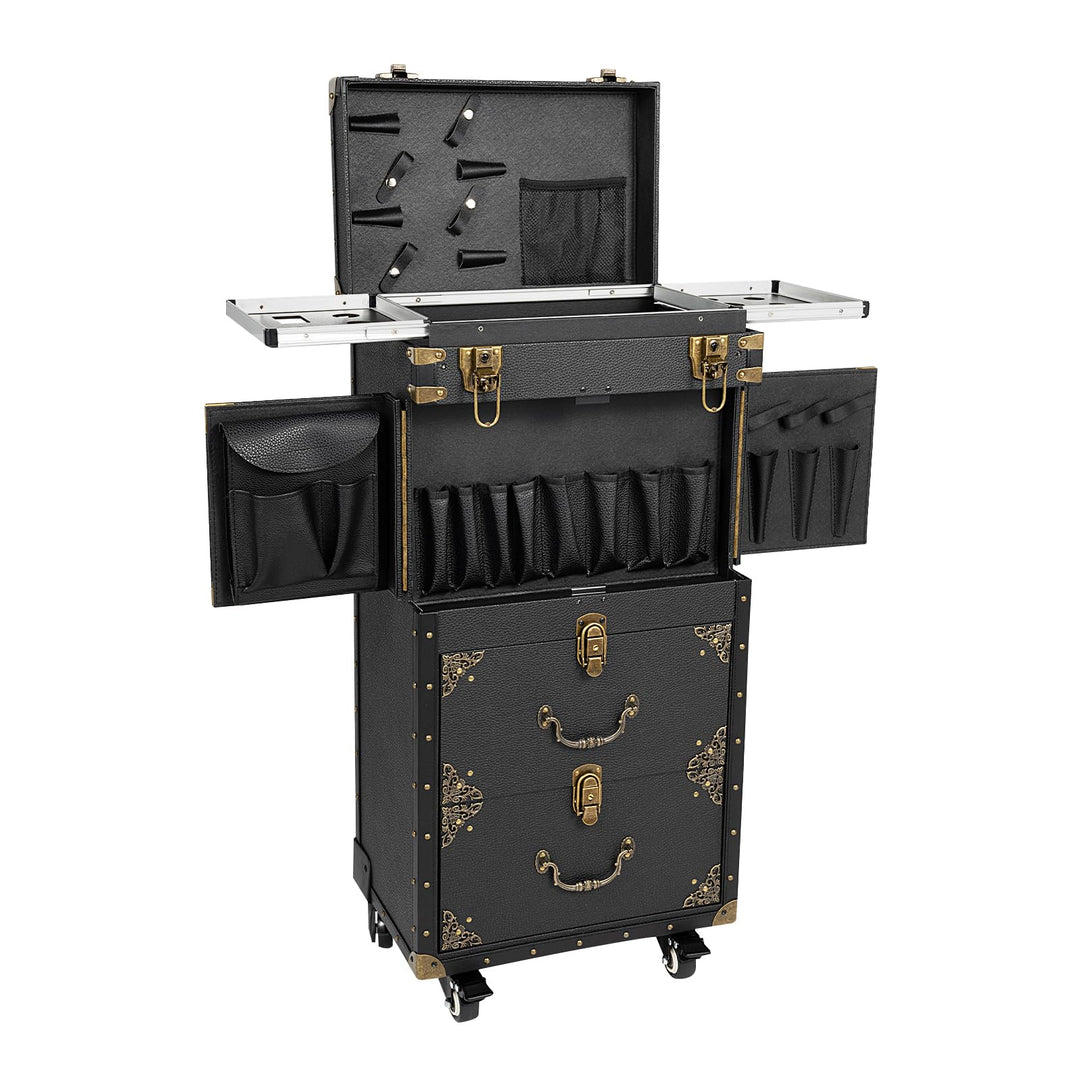 Kosmetikkoffer Trolley Retro Make Up Koffer Mit Passwortsperre 4 Ebenen Friseurkoffer Mit 360° Drehb