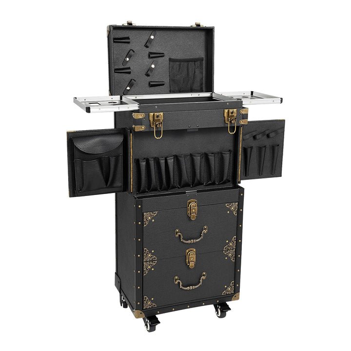 Kosmetikkoffer Trolley Retro Make Up Koffer Mit Passwortsperre 4 Ebenen Friseurkoffer Mit 360° Drehb