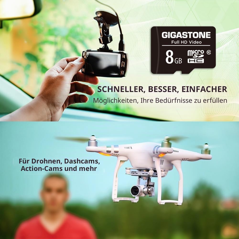 Gigastone 8GB MicroSDHC Speicherkarte 10er-Pack + SD Adapter, für Action-Kamera, GoPro, Drohne und T