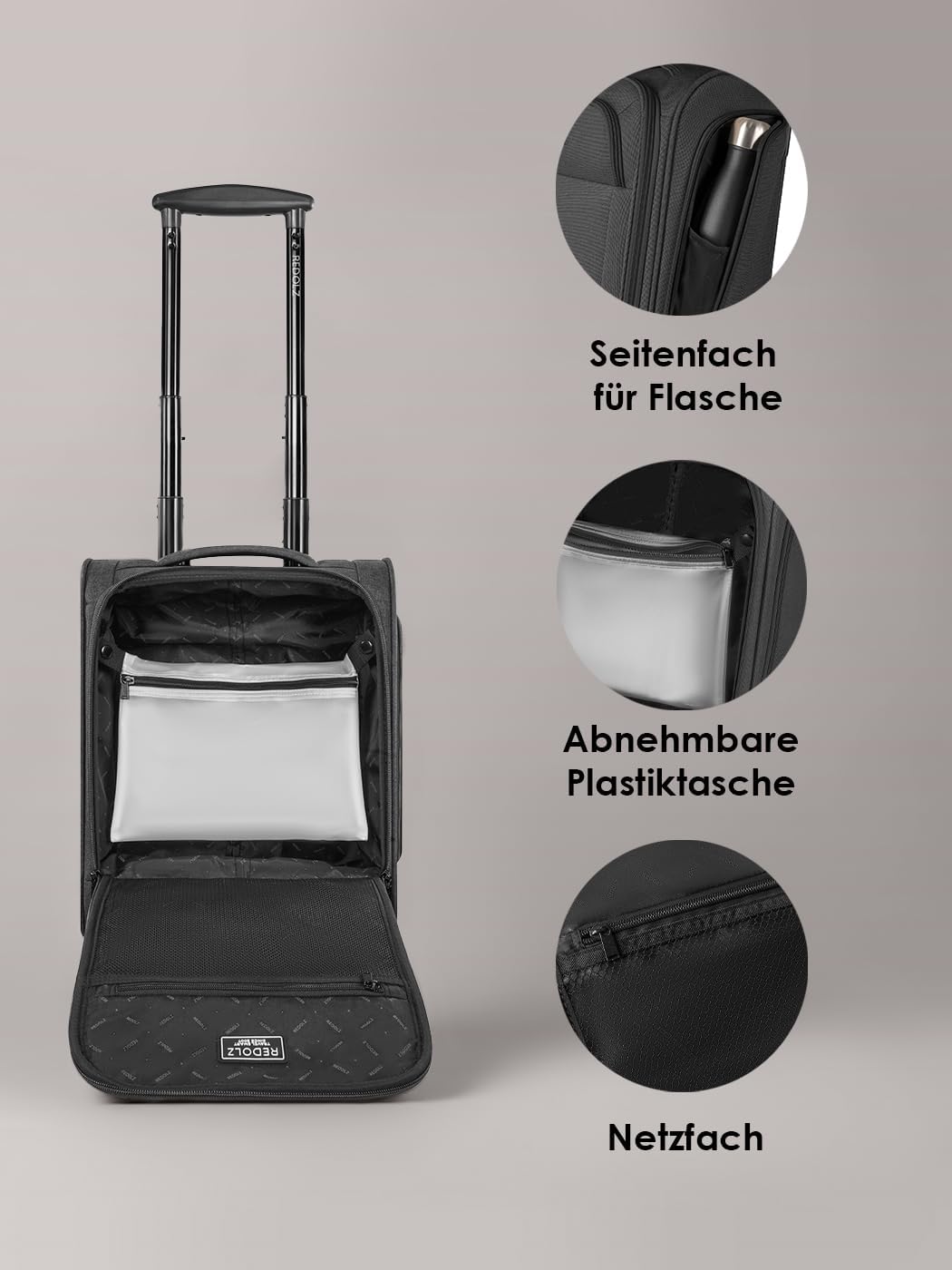 REDOLZ Underseater CABIN XS-Handgepäck-Trolley mit 2 Rollen & Liquid-Bag | 34 x 20 x 43 cm | Weichsc