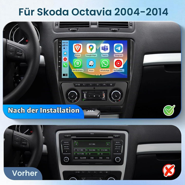 Podofo 2G+64G Autoradio für Skoda Octavia 2004-2014, 10.1 Zoll Touchscreen Android 13.0 Radio mit Ka