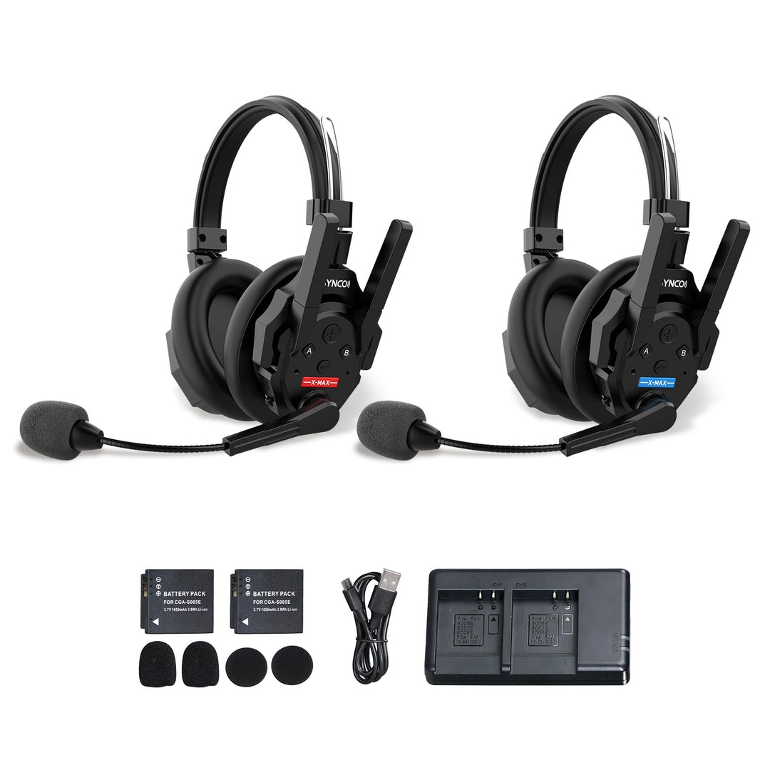 SYNCO XTALK XMax2 Wireless Intercom Headset, Zwei-Ohr Headset 500m Reichweite 24h Akku für Event TV