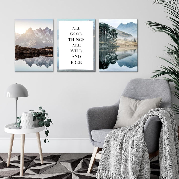 Novart Bilder Set See Berge - Kein Extra Rahmen benötigt - Wandbilder für Wohnzimmer Schlafzimmer -