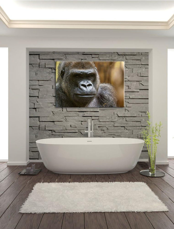 Pixxprint stolzer Gorilla auf Leinwand, XXL riesige Bilder fertig gerahmt mit Keilrahmen, Kunstdruck