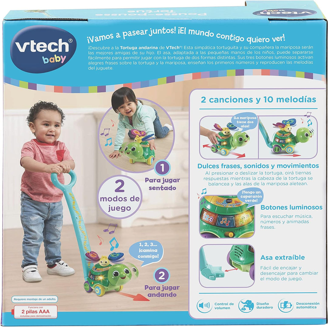 VTech Walking Turtle, Ziehspielzeug für Babys ab 12 Monaten, Version mit Gehhilfe, Spanisch (3480-54