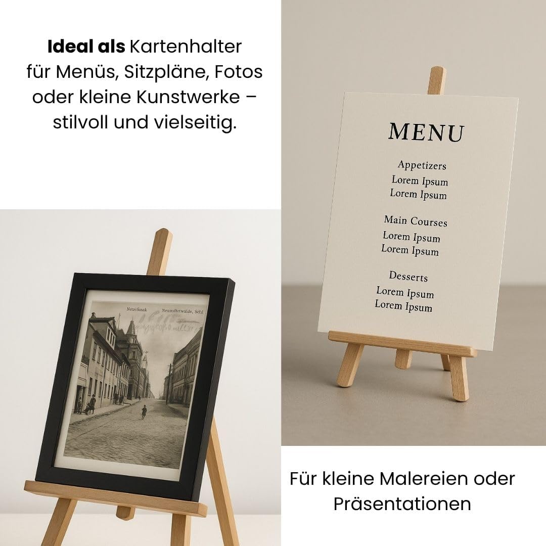 Mini Staffelei Holz 25 cm – 5er Set – Kleine Tischstaffelei &amp; Kartenhalter – Ideal für Fotos, Bilder