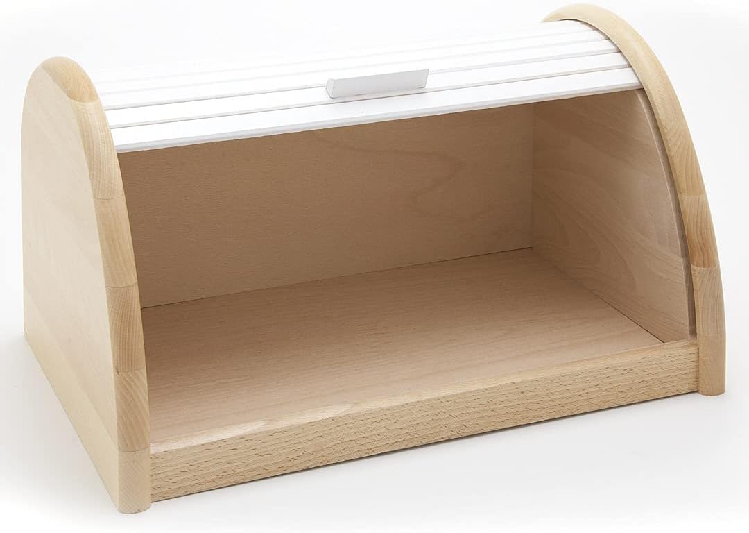 Brotkasten Holz 39 cm Brotbox Buche Rollbrotkasten BK-RB Farbauswahl (Weiss), Weiss