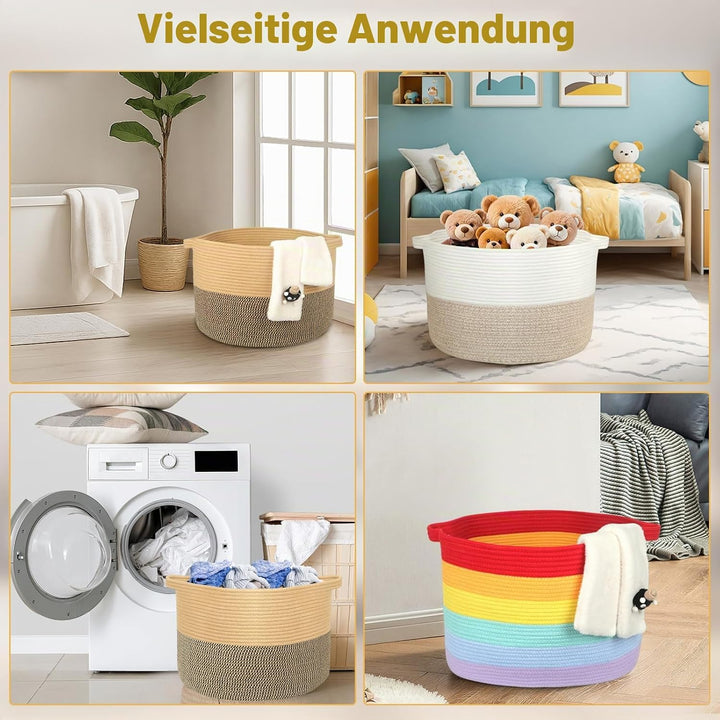 Withosent 100L Wäschekorb Geflochten aus Baumwolle, Wäschesammler mit Henkel, Laundry Basket Aufbewa