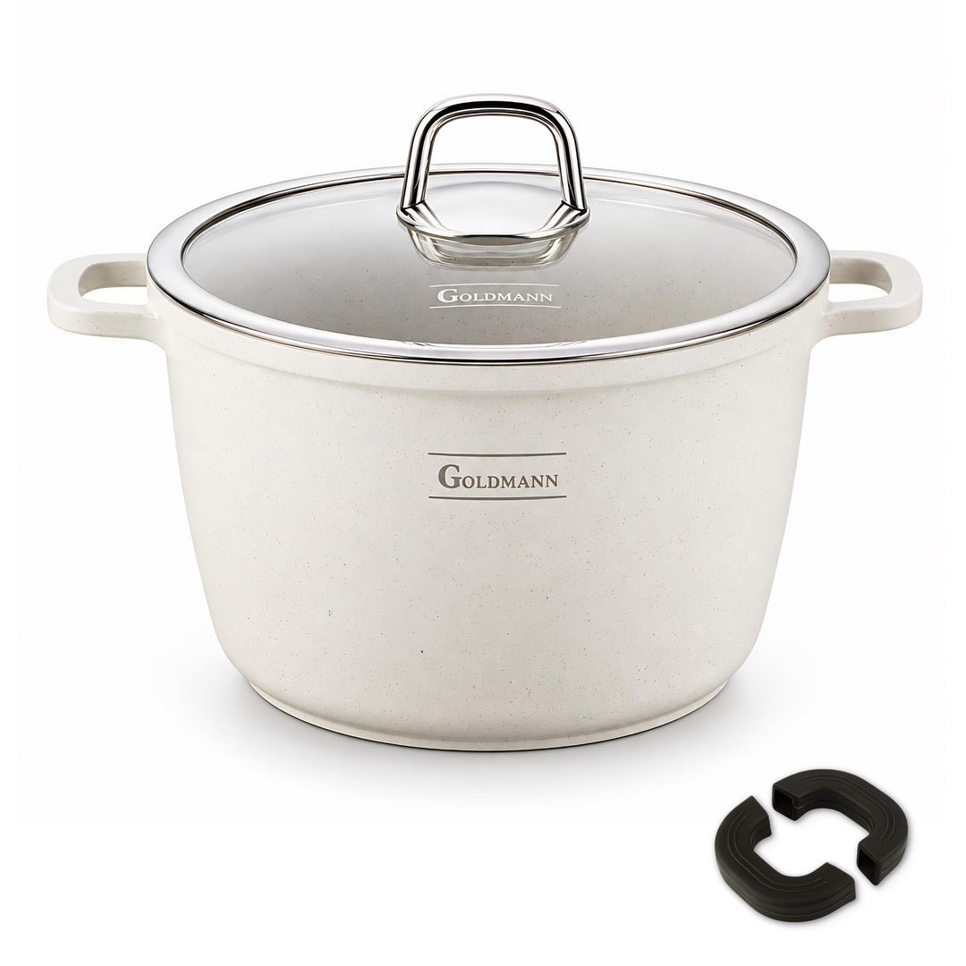 GOLDMANN 28 CM (10L) Aluguss-Kochtopf/Suppentopf mit Glasdeckel, Marmor-Keramik-Antihaftbeschichtung