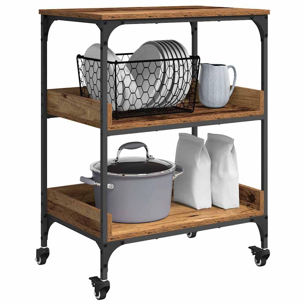 vidaXL Küchentrolley Altholz 60 x 41 x 80.5 cm Holzwerkstoff, Mobiler Küchenwagen, rechteckig, langl