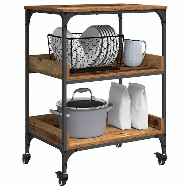vidaXL Küchentrolley Altholz 60 x 41 x 80.5 cm Holzwerkstoff, Mobiler Küchenwagen, rechteckig, langl