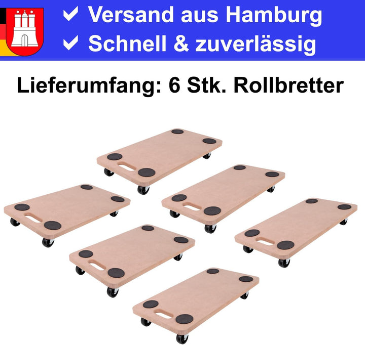 6 STK. Rollbrett Möbelhund Transportroller bis 200kg Transportrolle Roller Möbelroller Kistenroller