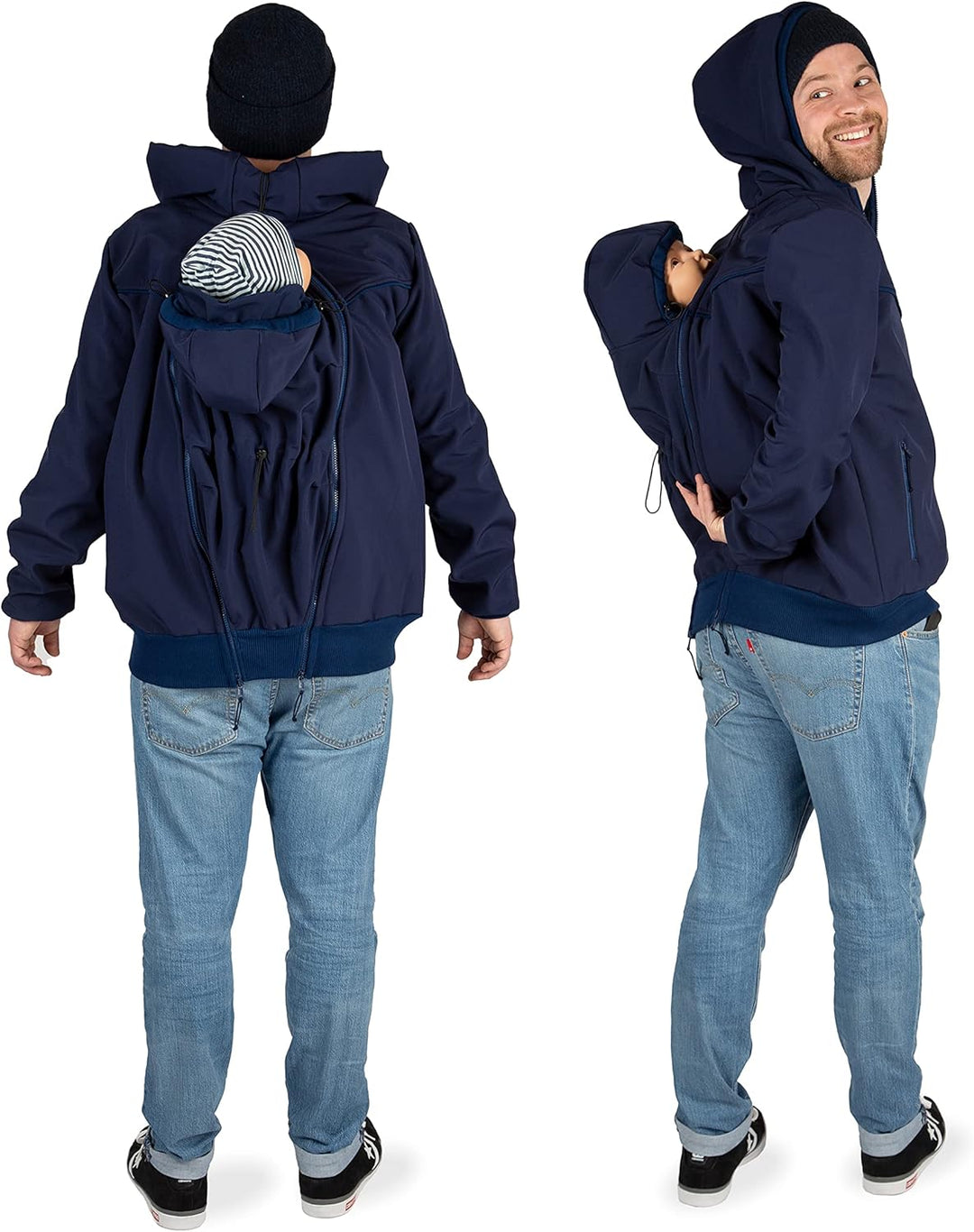 Viva la Mama - Männerjacke zum Babytragen aus Softshell - Explorer L Marineblau - mit Rückentragemög