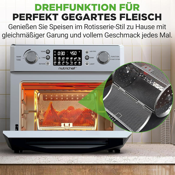 NutriChef Heissluftfritteuse 26L – Multifunktionaler Airfryer Ofen mit Rotisserie & Dampfgarer | 10-