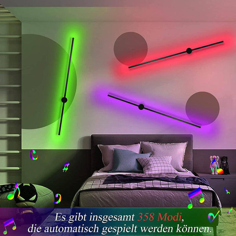 ZMH Led Wandleuchte Innen Wandlampe: 100CM RGB Schwarz Musik Flurlampe Modern Design Dimmbar Schlafz