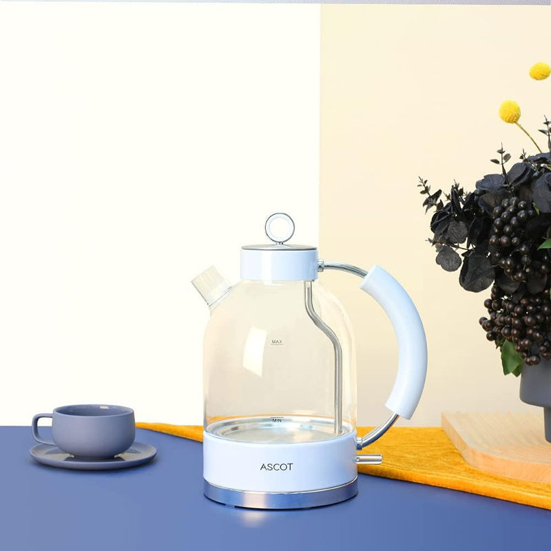 ASCOT Wasserkocher Glas, Elektrischer Wasserkocher Geschenke für Männer/Frauen/Familie 1,5L, Retro L