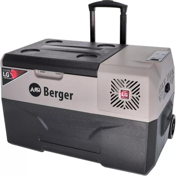 BERGER Kompressor Kühlbox B30-T 29 L │ 12V, 24V, 230V Stecker │ Elektrische Auto Kühlbox mit Rollen