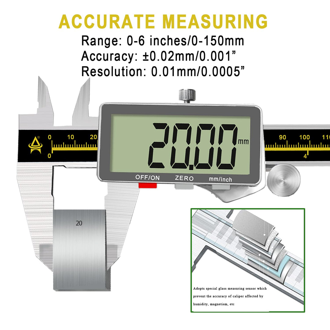 Digital Caliper,ACEMETER 0-6" Vernier Calipers Measuring Tool-Electronic Micrometer with Large LCD S