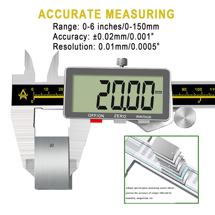 Digital Caliper,ACEMETER 0-6" Vernier Calipers Measuring Tool-Electronic Micrometer with Large LCD S