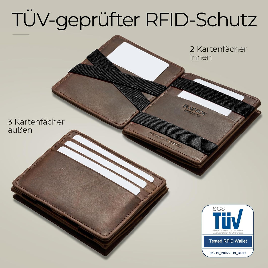 Jaimie Jacobs Flap Boy AirTag Edition Magic Wallet mit Münzfach Echtleder (Büffelleder Dunkelbraun),