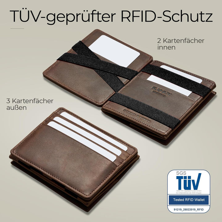 Jaimie Jacobs Flap Boy AirTag Edition Magic Wallet mit Münzfach Echtleder (Büffelleder Dunkelbraun),