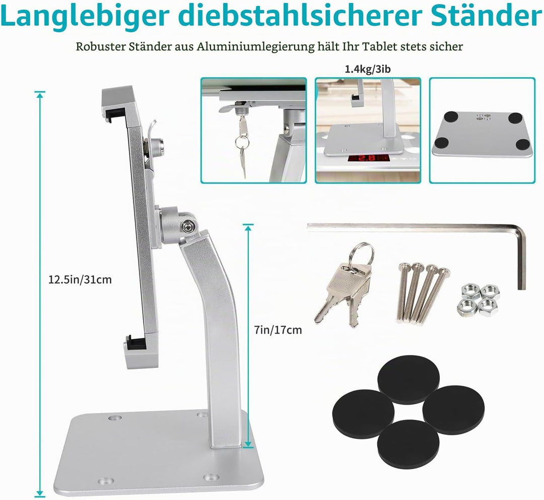 Desktop Tablet Halterung mit Anti Diebstahl Schloss und Schlüssel, woleyi Heavy Duty Aluminium Table