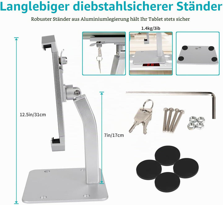 Desktop Tablet Halterung mit Anti Diebstahl Schloss und Schlüssel, woleyi Heavy Duty Aluminium Table